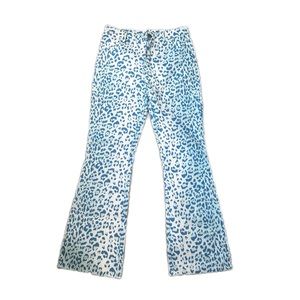 High Waisted Blue Cheetah Flare Pants